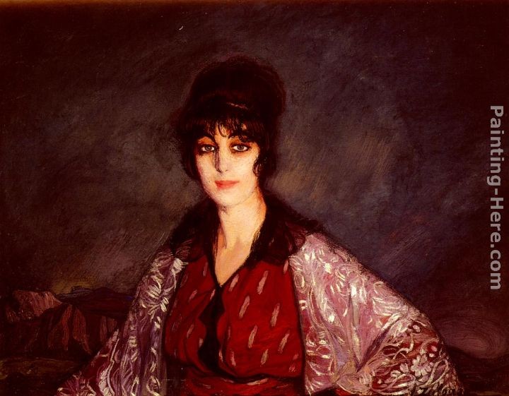 Ignacio Zuloaga y Zabaleta Retrato De Lola Con Vestido De Flores Blancas